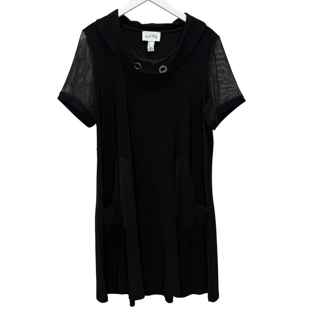 Joseph Ribkoff Dress Style 222110 Size 16 Black Mesh Cowl Neck Sheath Shirt